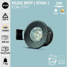 2W YILDIZ SPOT SİYAH KASA BEYAZ GÜNIŞIĞI